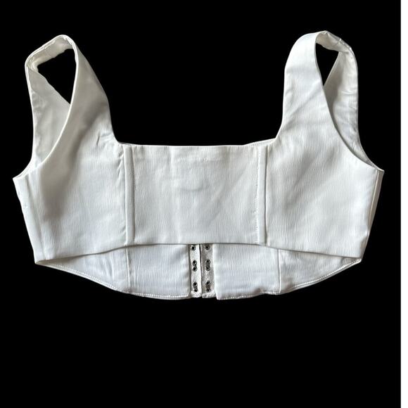 Princess Polly White Lace Trim Front Hook and Eye Crop Tank Top Size 6 Corset - Picture 2 of 8